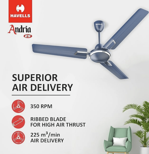 Havells 1200mm Andria Energy Saving Ceiling Fan (Indigo Blue, Pack of 1) 2 stars - Image 3